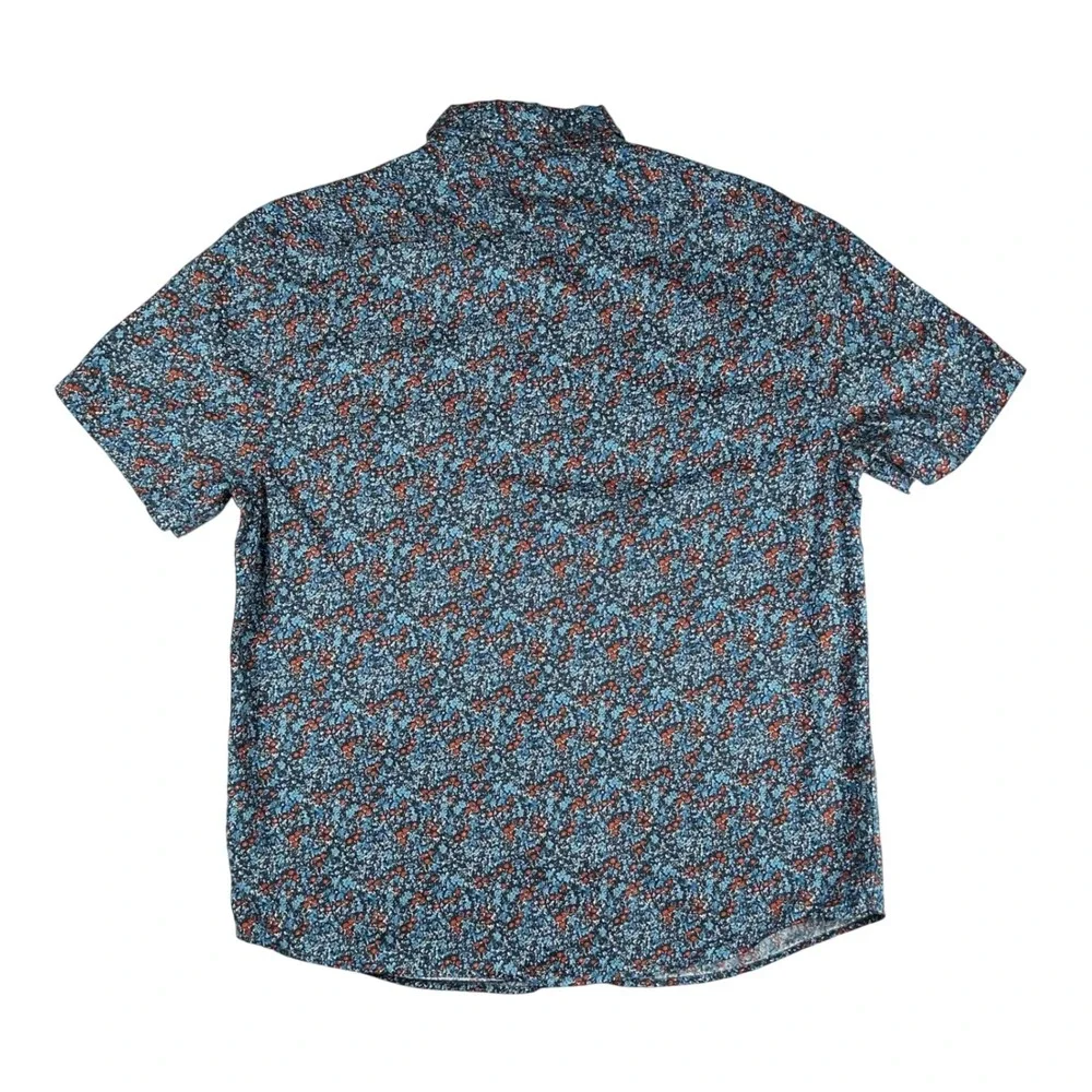 Banana Republic Mens Slim Fit SS Oxford Floral Button Down Shirt Blue Orange L